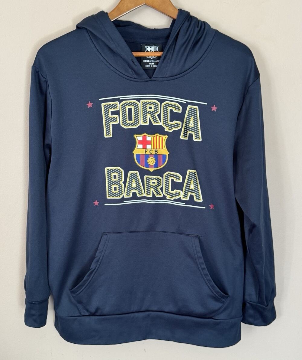 FC Barcelona Blue Hoodie Medium Soccer Pullover Fleece Sweatshirt
